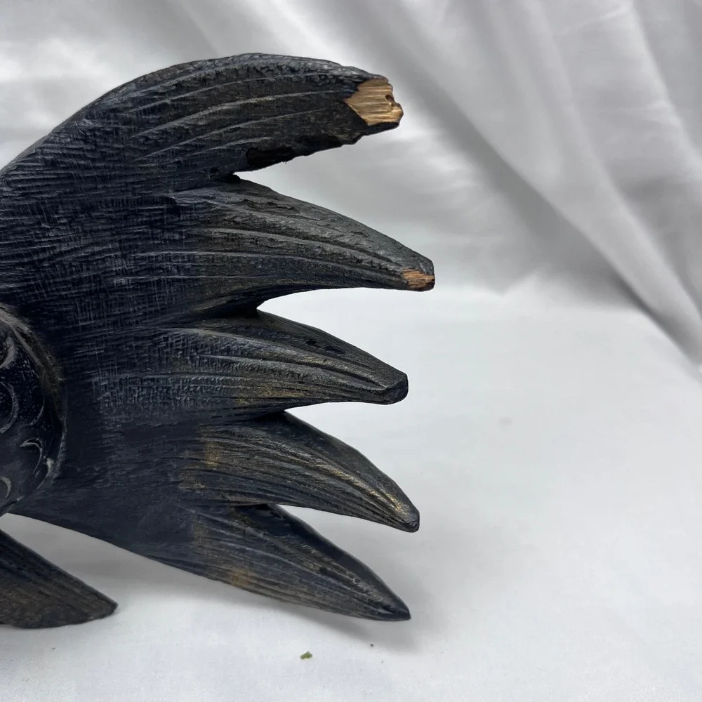 Unbranded Vintage Folk Art Nautical Decor Dark Wood Hand Carved Fish Figurine